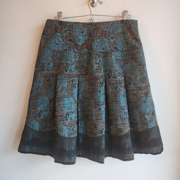 Y2K Teal Textured Pleated Brocade Skirt – Size M - Picture 5 of 12